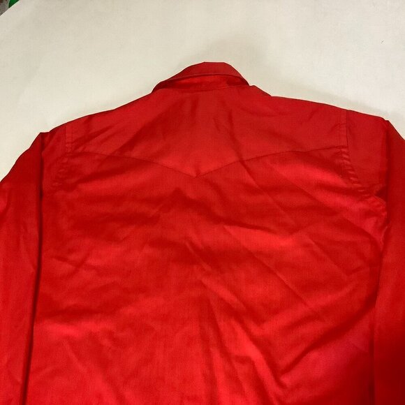 Vintage Wrangler Permanent Press Pearl Snap Shirt Long Tails Red Western 16-33 - Picture 4 of 9